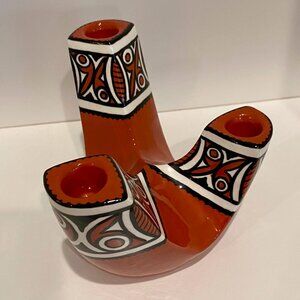 Ukrainian Ceramic - Mid-century hand painted trio candle holder